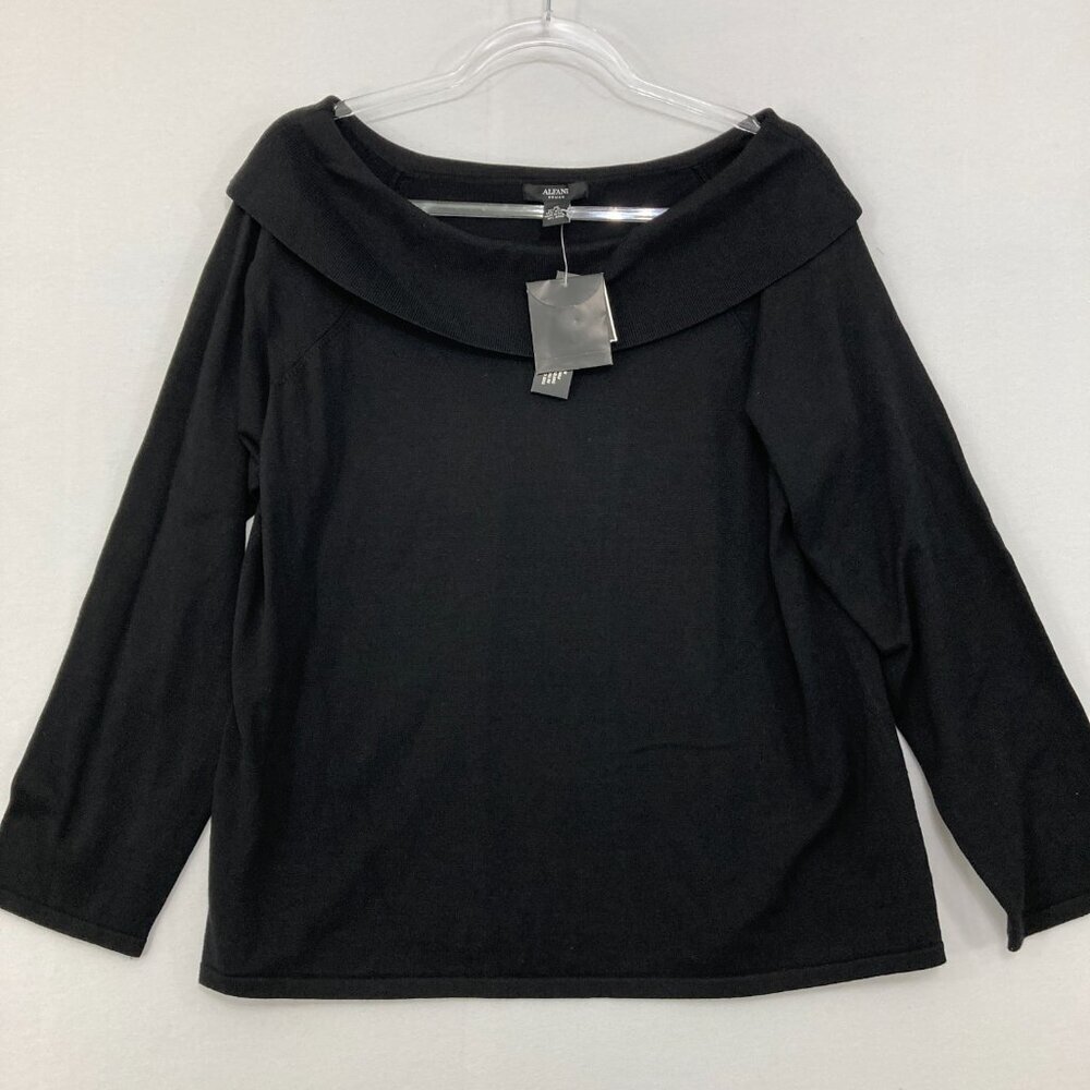 New Alfani size 1X Black‎ Cowl Neck Silk Blend Stretch Minimalist Light Sweater